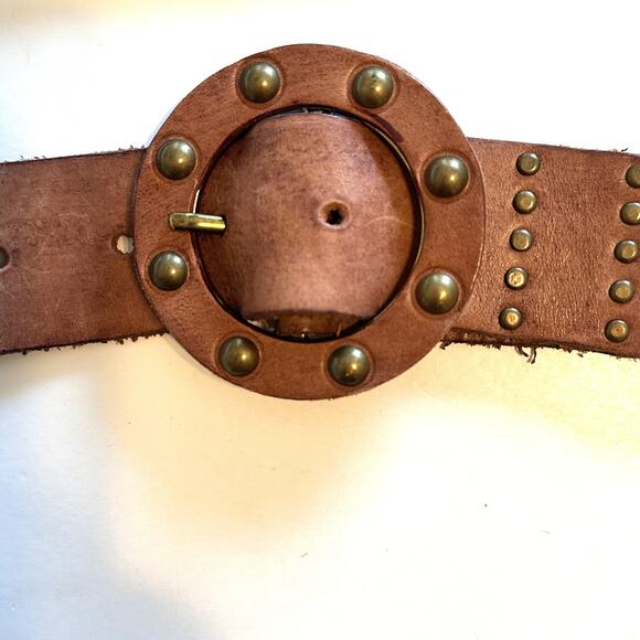 Olga Santini Statement Belt Womens Medium Brown Leather Strips Studded